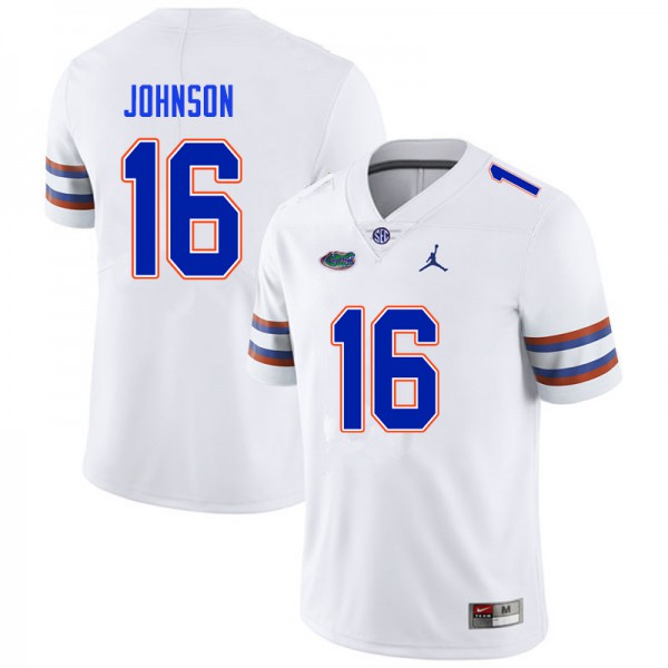 Men #16 Tre'Vez Johnson Florida Gators College Football Jersey White